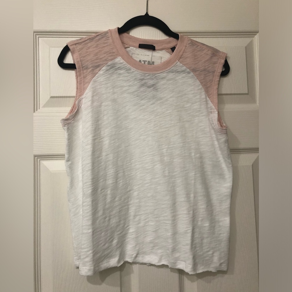 ATM Anthony Thomas Melillo Women's Sleeveless Pink and White Tee